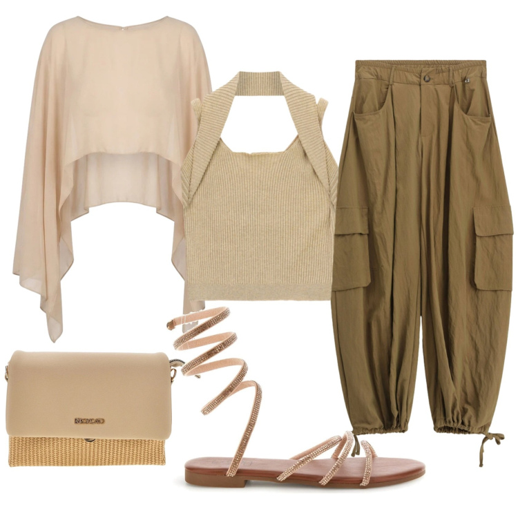 Outfit donna - Total look #2451412. Stile Urban per Tutti i giorni. Abbinamento con pantaloni, top, blazer, borse a spalla, sandali.