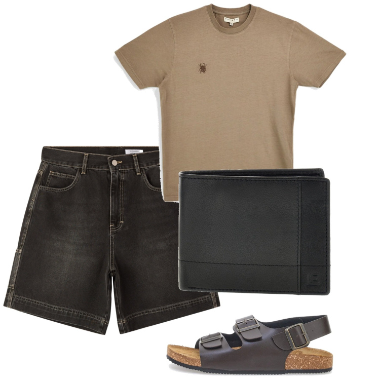 Outfit uomo - Total look #2451417. Stile Casual per Tutti i giorni. Abbinamento con bermuda, t-shirt, portafogli, sandali.