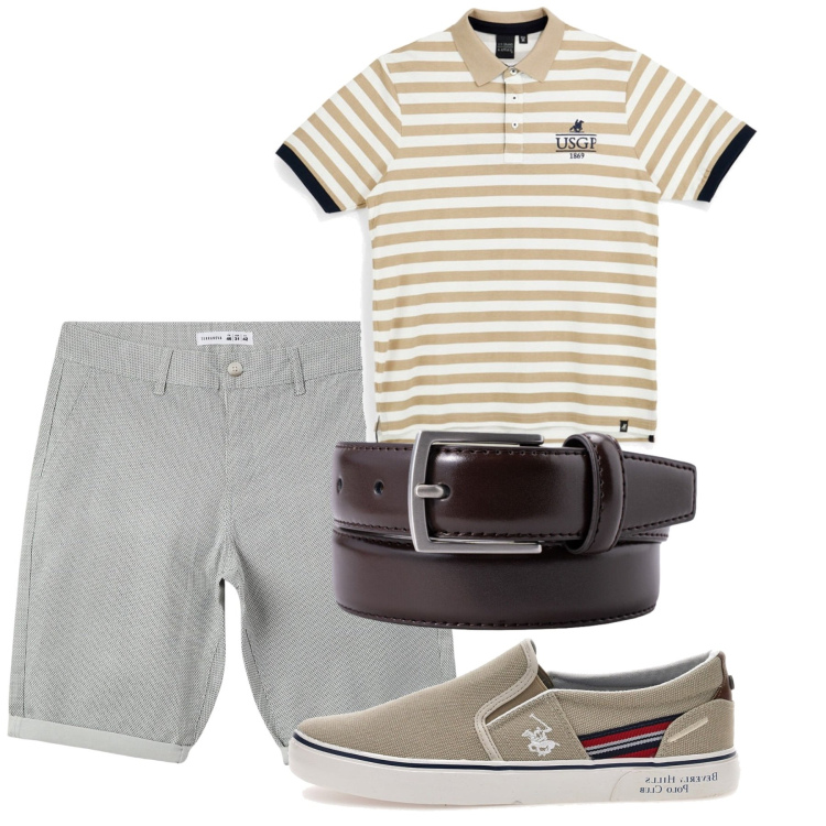 Outfit uomo - Total look #2451419. Stile Casual per Tutti i giorni. Abbinamento con pantaloni corti, cinture, scarpe stringate, polo.