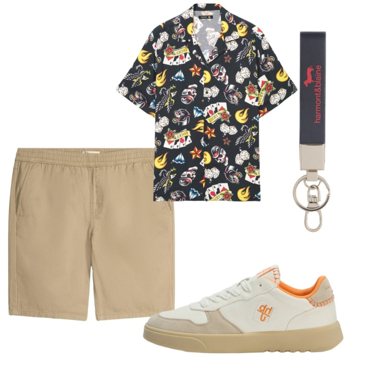 Outfit uomo - Total look #2451420. Stile Casual per Tutti i giorni. Abbinamento con bermuda, sneakers, portachiavi, camicie a manica corta.