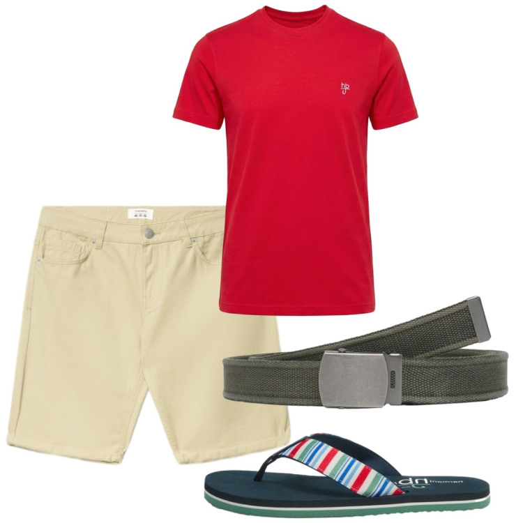 Outfit uomo - Total look #2451424. Stile Casual per Tutti i giorni. Abbinamento con t-shirt, sandali, bermuda, cinture.