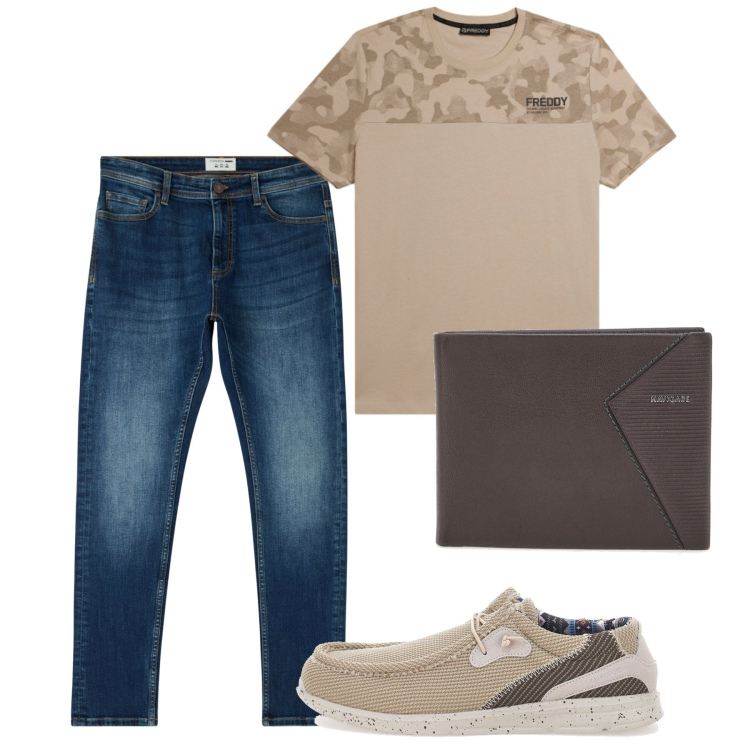 Outfit uomo - Total look #2451425. Stile Casual per Tutti i giorni. Abbinamento con jeans skinny, t-shirt, portafogli, scarpe stringate.