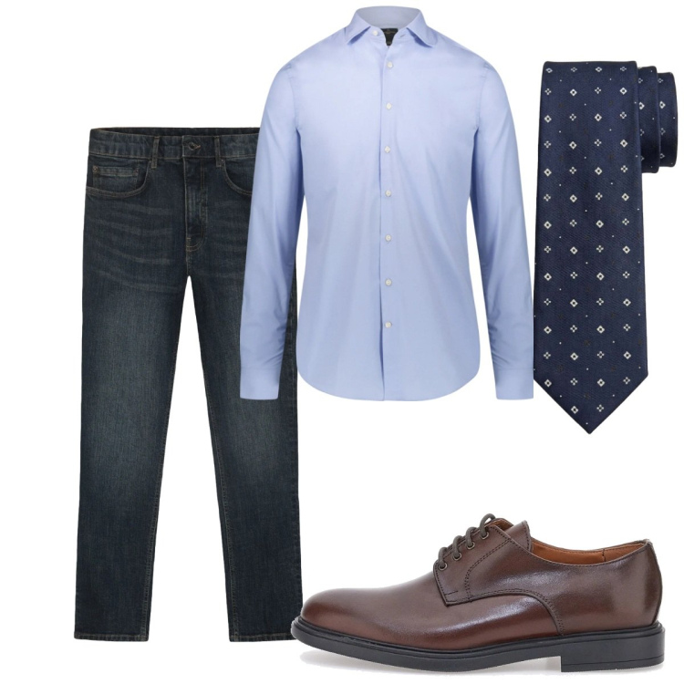 Outfit uomo - Total look #2451426. Stile Business/Elegante per Ufficio. Abbinamento con jeans, camicie, cravatte, scarpe stringate.
