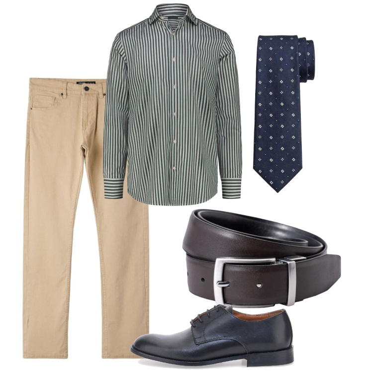 Outfit uomo - Total look #2451427. Stile Casual per Tutti i giorni. Abbinamento con pantaloni, cinture, cravatte, camicie, scarpe stringate.