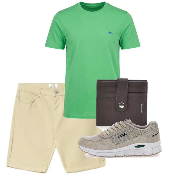 Outfit uomo - Total look #2451429. Stile Casual per Tutti i giorni. Abbinamento con t-shirt, bermuda, sneakers, portafogli.