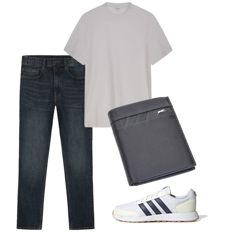 Outfit uomo - Total look #2451443. Stile Casual per Tutti i giorni. Abbinamento con t-shirt, jeans, portafogli, sneakers.