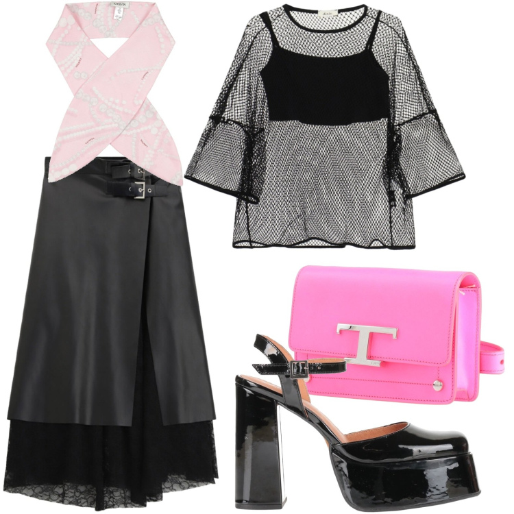 Outfit donna - Gonna con pizzo. Stile Basic per Serata fuori. Abbinamento con décolleté, sciarpe, marsupi, gonne longuette, top.