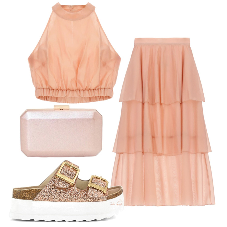 Outfit donna - Total look #2451500. Stile Glamour per Cerimonia. Abbinamento con gonne lunghe, top, clutch, sandali.