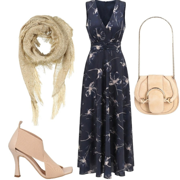 Outfit donna - Total look #2451511. Stile Chic per Serata fuori. Abbinamento con marsupi, sandali in pelle, stole, vestiti lunghi.