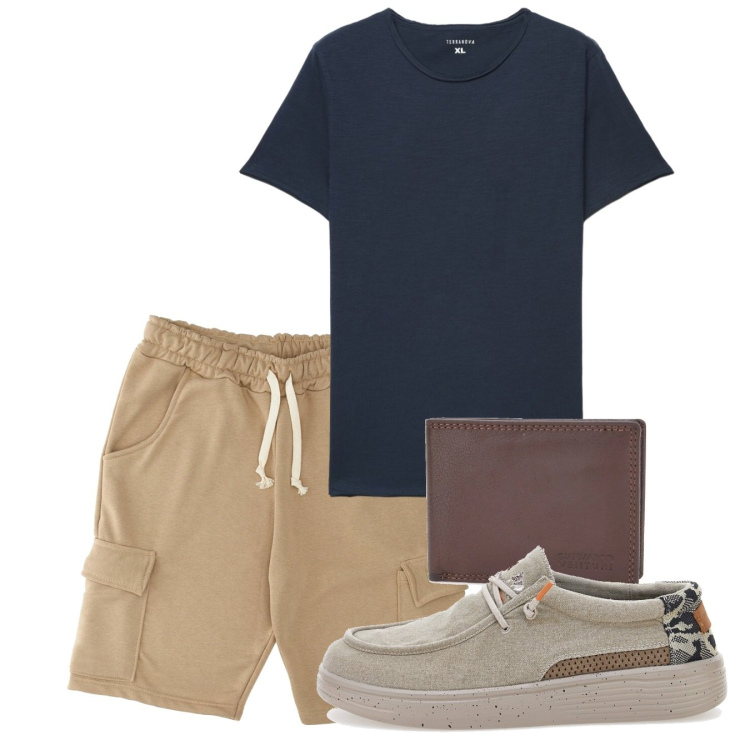 Outfit uomo - Total look #2451532. Stile Casual per Tutti i giorni. Abbinamento con t-shirt, portafogli, pantaloni corti, scarpe stringate.