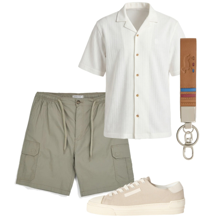 Outfit uomo - Total look #2451537. Stile Casual per Tutti i giorni. Abbinamento con sneakers, camicie a manica corta, portachiavi, shorts.