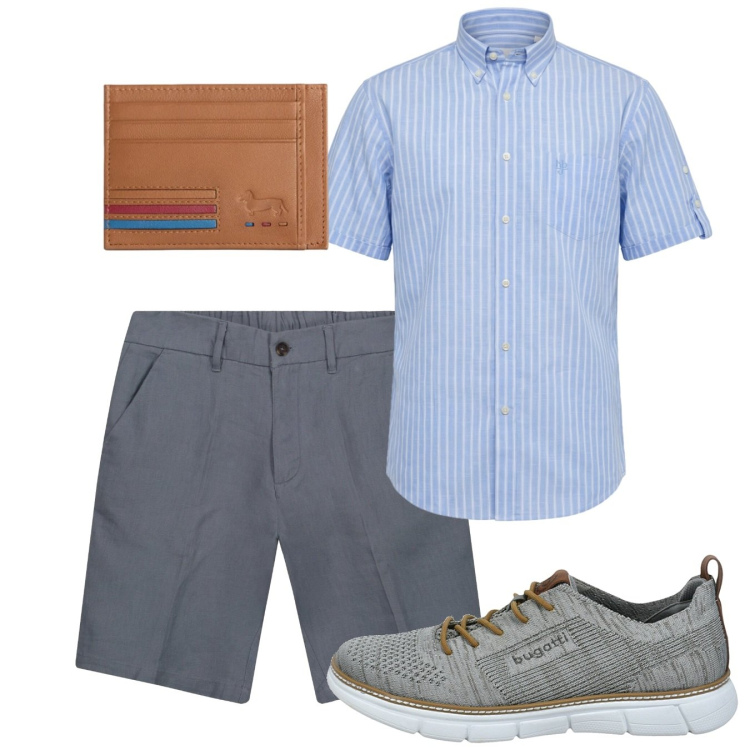 Outfit uomo - Total look #2451538. Stile Casual per Tutti i giorni. Abbinamento con camicie a manica corta, portafogli, bermuda, sneakers.