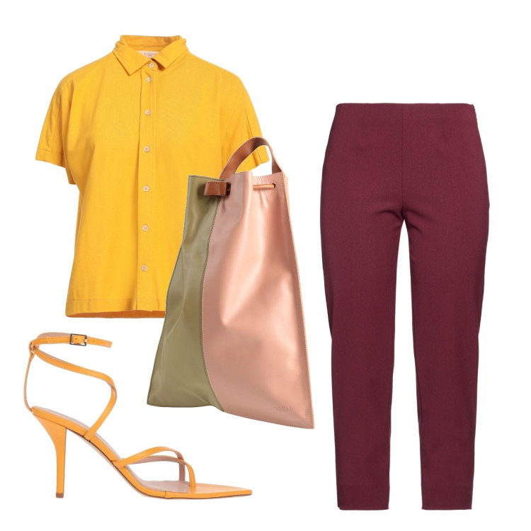 Outfit donna - Agosto. Stile Casual chic per Serata fuori. Abbinamento con pantaloni, zaini, camicie a manica corta, infradito.