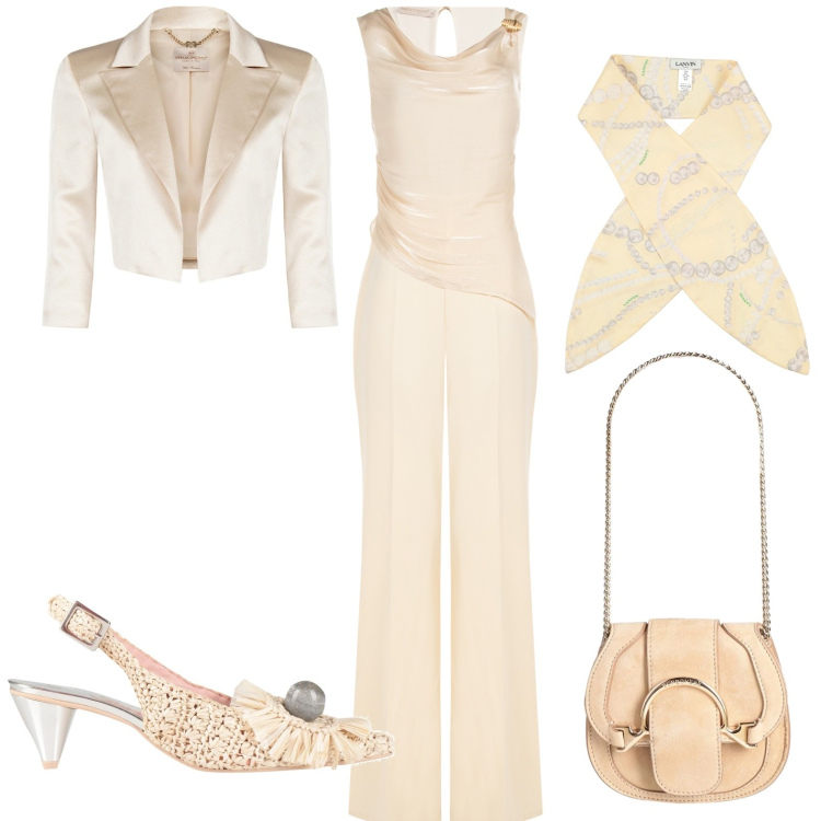 Outfit donna - Serata. Stile Chic per Serata fuori. Abbinamento con marsupi, sciarpe, décolleté, tute, bolero.