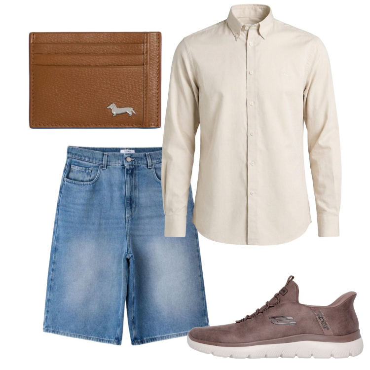 Outfit uomo - Total look #2451542. Stile Casual per Tutti i giorni. Abbinamento con camicie, portafogli, pantaloni corti, sneakers.