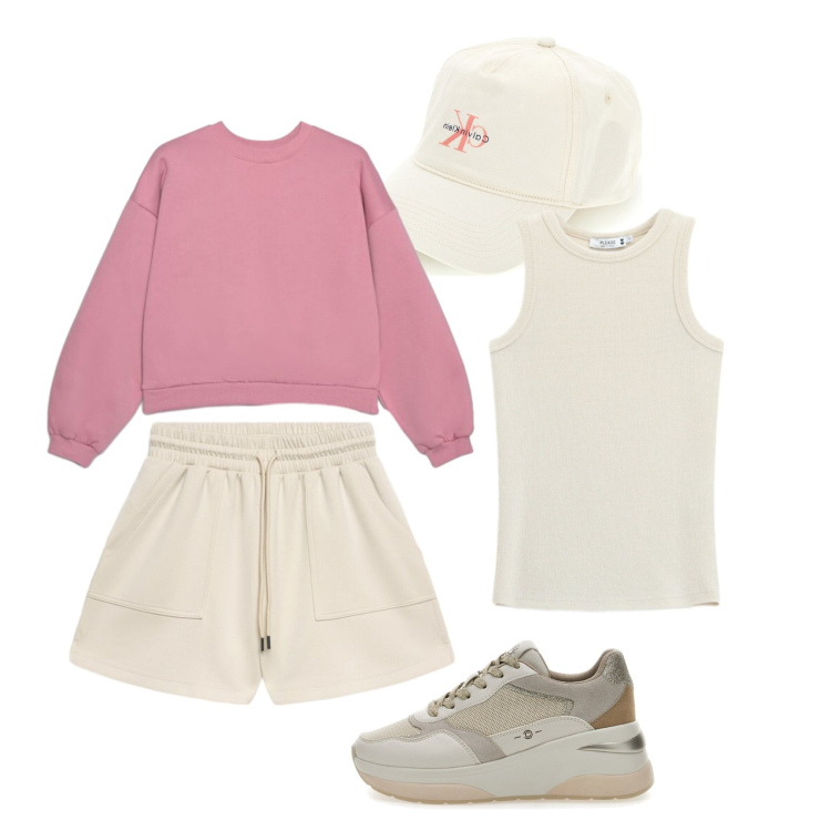Outfit donna - Sportiva, ma con stile.. Stile Sporty chic Abbinamento con bermuda, felpe, canottiere, cappelli con visiera, sneakers alte.