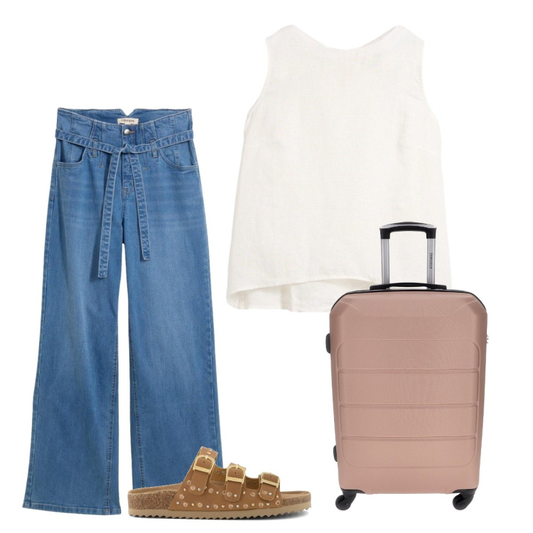 Outfit donna - Estate basic. Stile Basic per Tutti i giorni. Abbinamento con jeans, canottiere, sandali, valigie.