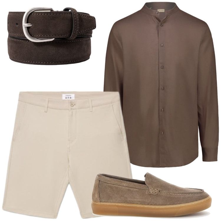 Outfit uomo - #maniche arrotolate. Stile Trendy per Serata speciale. Abbinamento con shorts, cinture, camicie, scarpe stringate.