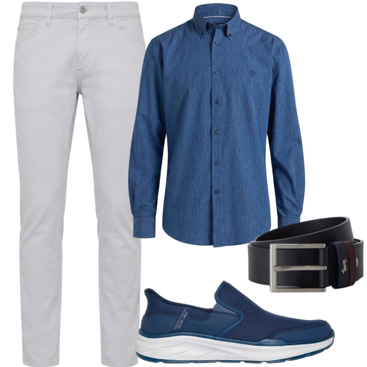 Outfit uomo - Eleganza casual. Stile Trendy per Serata speciale. Abbinamento con pantaloni, camicie, cinture, sneakers.