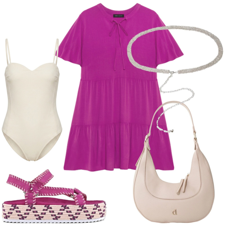 Outfit donna - Estate a colori pieni. Stile Urban per Tutti i giorni. Abbinamento con borse a tracolla, vestiti corti, cinture, body, sandali.
