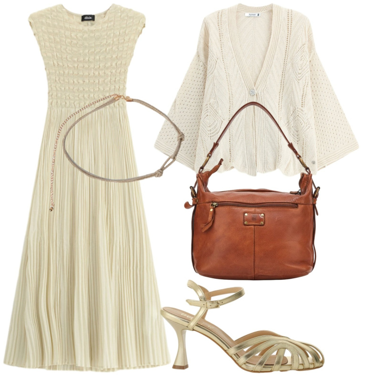 Outfit donna - Aperitivo vista mare. Stile Romantica per Mare. Abbinamento con sandali col tacco, vestiti midi/longuette, cardigans, cinture, borse a spalla.