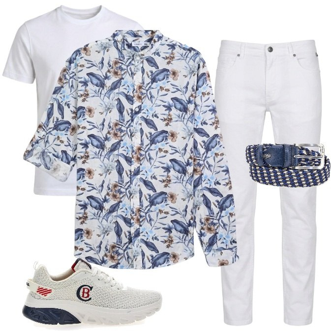 Outfit uomo - Coastal chic - vacanziero. Stile Casual per Tutti i giorni. Abbinamento con pantaloni, t-shirt, camicie, cinture, sneakers.