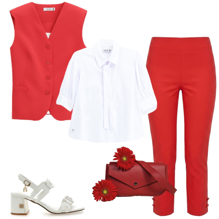 Outfit donna - Total look #2451590. Stile Chic per Ufficio. Abbinamento con gilet, camicie, borse a tracolla, pantaloni, sandali col tacco.