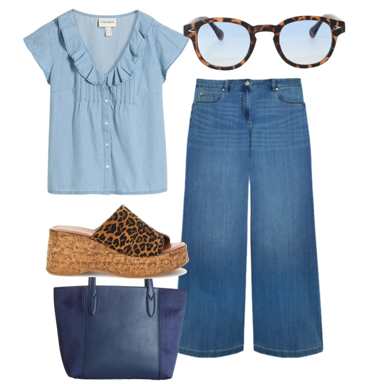 Outfit donna - Gli zatteroni. Stile Casual chic per Tutti i giorni. Abbinamento con top, shopping bag, occhiali da sole, jeans, zeppe.