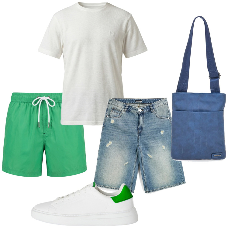 Outfit uomo - Total look #2451650. Stile Casual per Tutti i giorni. Abbinamento con t-shirt, sneakers, costumi, portafogli, shorts.