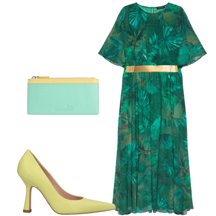 Outfit donna - Serata. Stile Chic per Serata fuori. Abbinamento con décolleté, portafogli, vestiti lunghi, cinture.