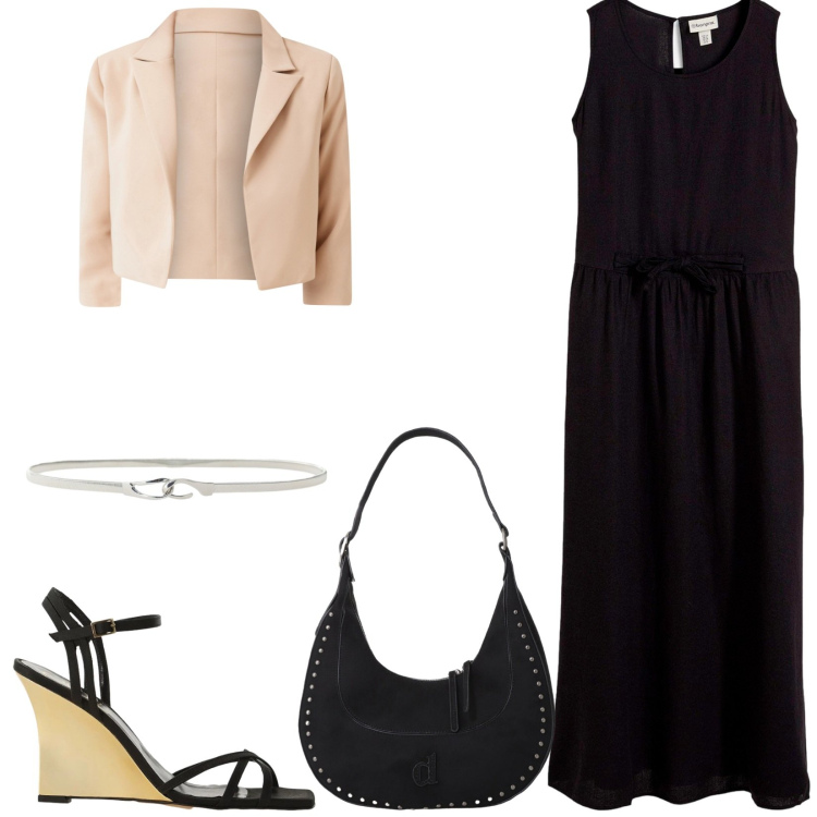 Outfit donna - Total look #2451661. Stile Chic per Serata fuori. Abbinamento con vestiti lunghi, borse a spalla, sandali col tacco, cinture, blazer.