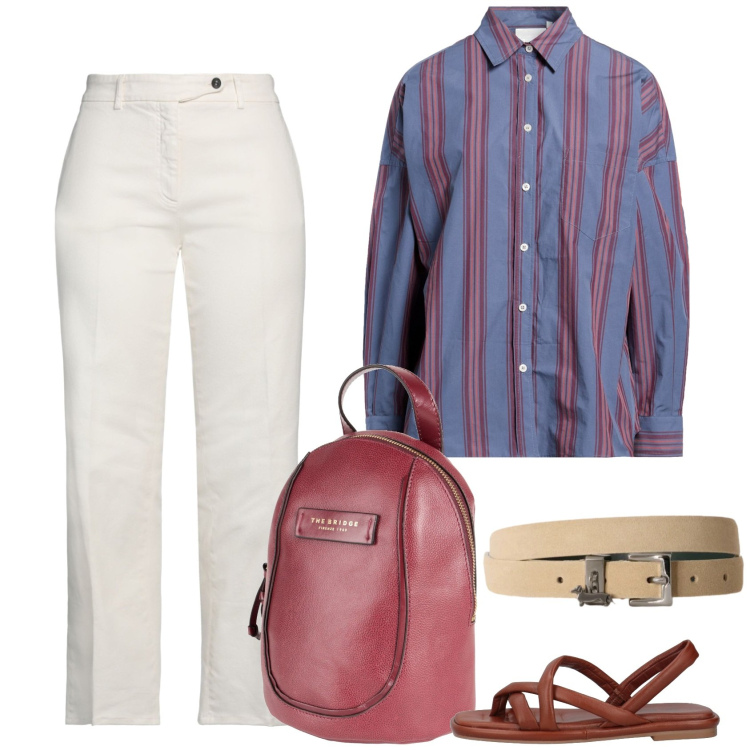 Outfit donna - Pompei. Stile Casual per Tutti i giorni. Abbinamento con ciabatte, zaini, jeans dritti, camicie, cinture.