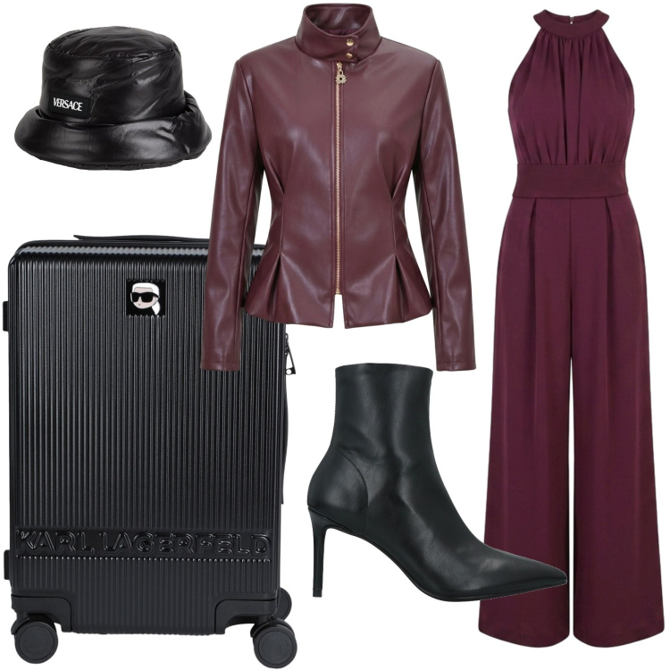 Outfit donna - Weekend trendy. Stile Trendy per Tutti i giorni. Abbinamento con valigie, cappelli, stivaletti, tute, giacche.