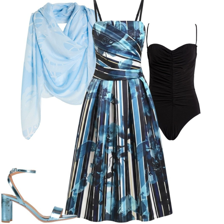Outfit donna - Estate a colori. Stile Chic per Cerimonia. Abbinamento con sciarpe, sandali in pelle, body, vestiti midi/longuette.