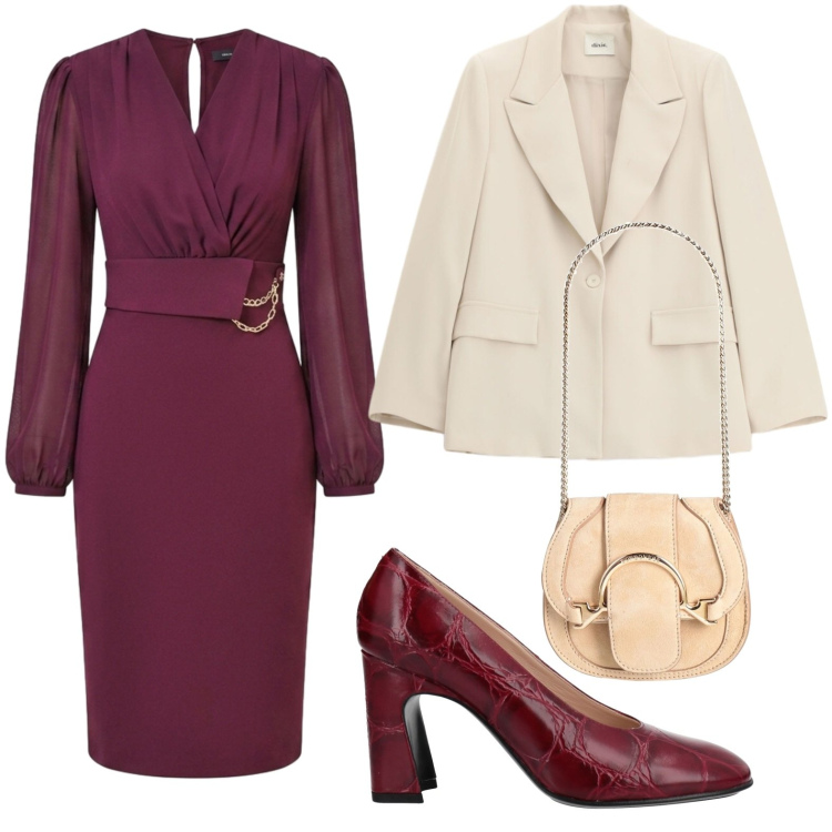 Outfit donna - Vestito rosso deciso. Stile Bon Ton per Ufficio. Abbinamento con marsupi, décolleté, blazer, vestiti midi/longuette.