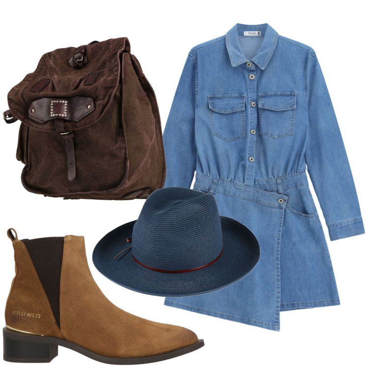 Outfit donna - Cappello glamour. Stile Glamour per Tutti i giorni. Abbinamento con stivaletti texani, cappelli, zaini, vestiti asimmetrici.