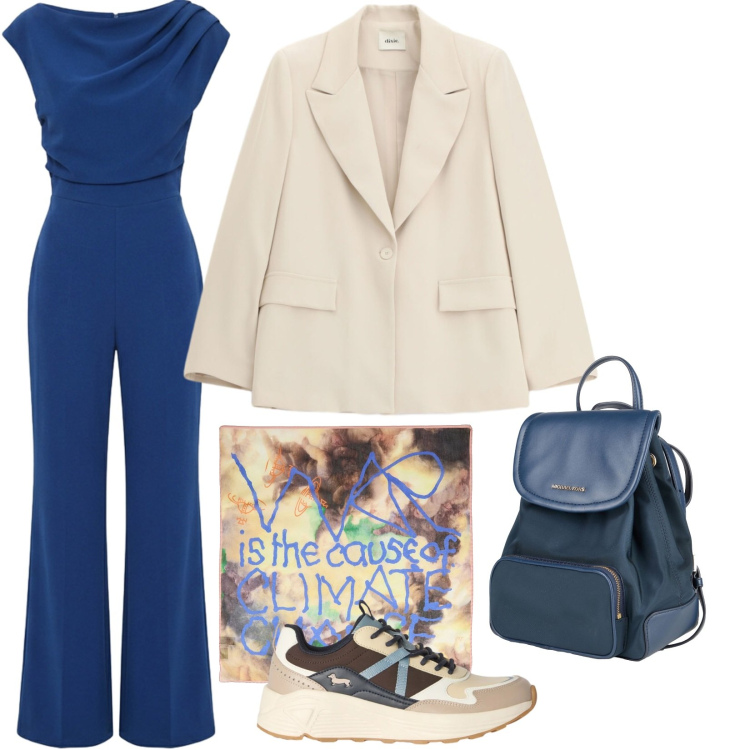 Outfit donna - Total look #2451746. Stile Casual per Tutti i giorni. Abbinamento con sciarpe, zaini, sneakers, blazer, tute.