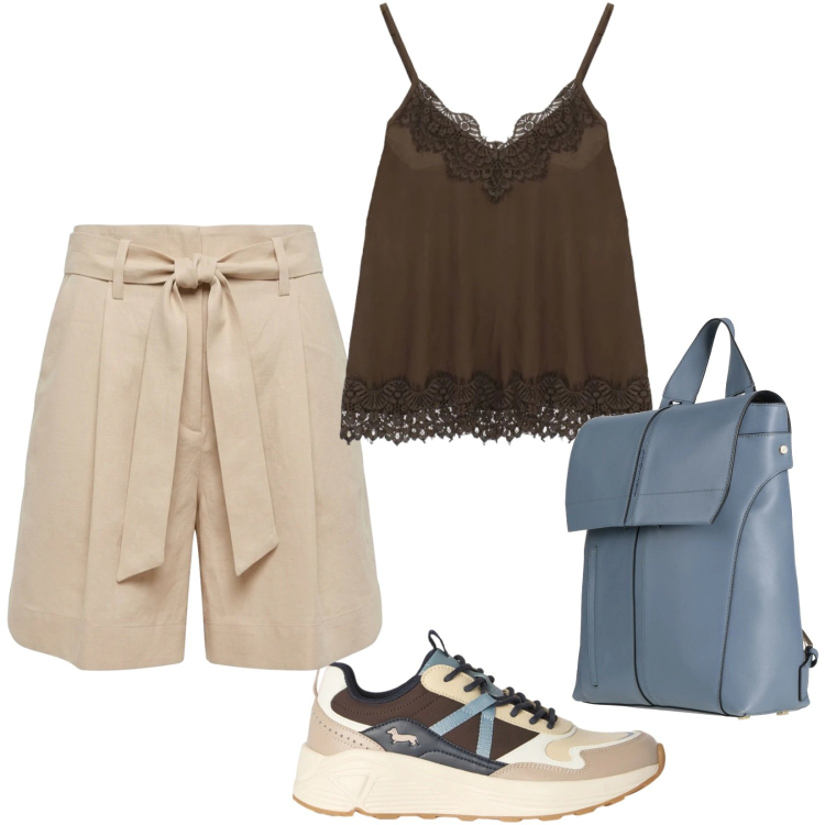 Outfit donna - Total look #2451748. Stile Casual per Tutti i giorni. Abbinamento con zaini, bermuda, sneakers, top.