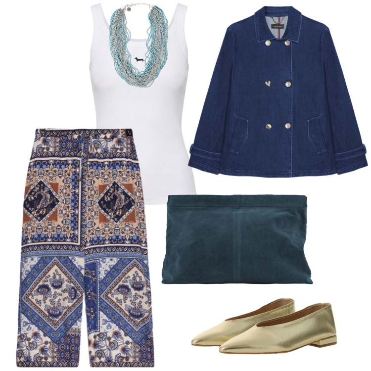 Outfit donna - Una giacca serve. per Tutti i giorni. Abbinamento con canottiere, pochette, ballerine, collane, trench, pantaloni.