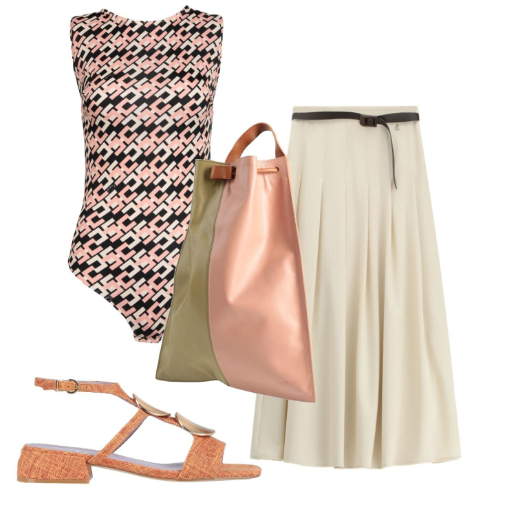 Outfit donna - Maxi gonna. Stile Bon Ton per Tutti i giorni. Abbinamento con body, zaini, sandali in pelle, gonne lunghe.