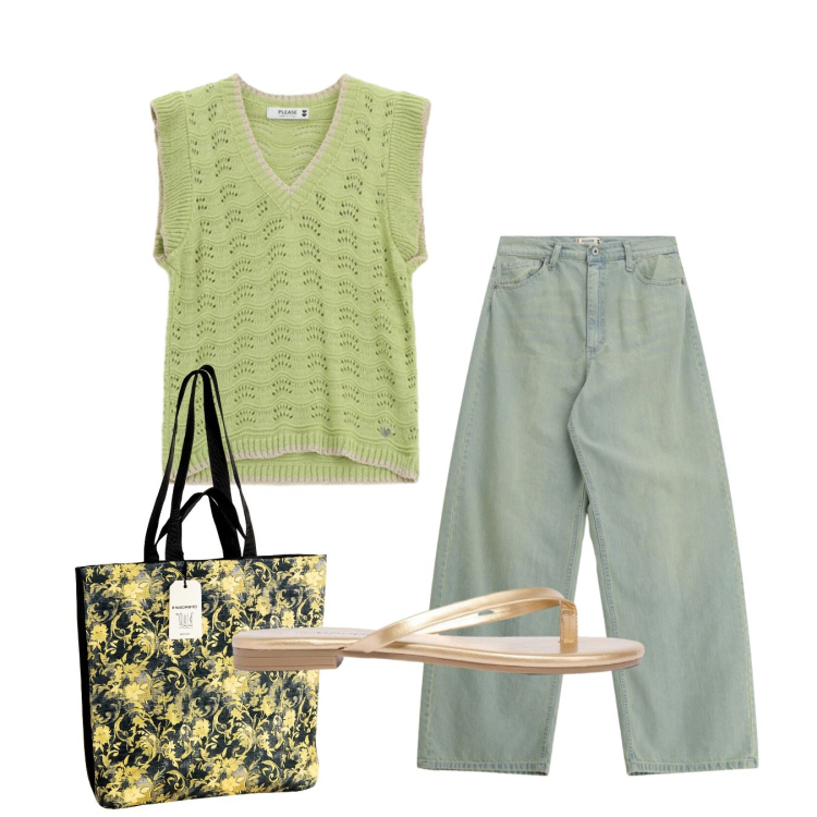 Outfit donna - Total look #2451787. Stile Casual per Tutti i giorni. Abbinamento con sandali, jeans, top, borse tote.