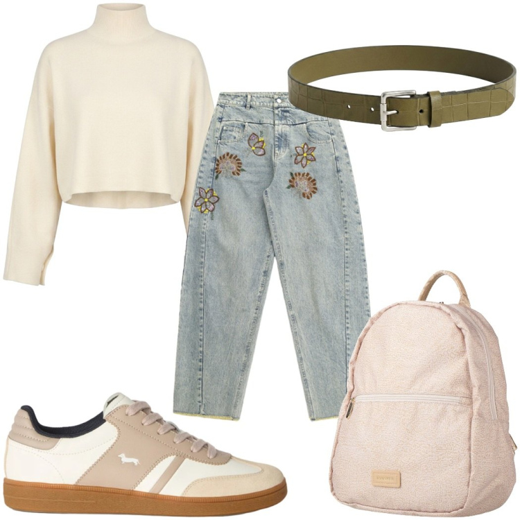 Outfit donna - Ferragosto: mare o montagna? - montagna. Stile Casual per Tutti i giorni. Abbinamento con zaini, sneakers, jeans, cinture, maglieria.