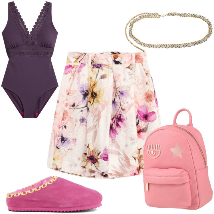 Outfit donna - Ferragosto: mare o montagna? - trendy. Stile Trendy per Mare. Abbinamento con zaini, costumi interi, bermuda, cinture, sabot.