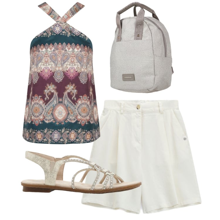 Outfit donna - In bermuda. Stile Bon Ton per Tutti i giorni. Abbinamento con zaini, sandali, bermuda, top.