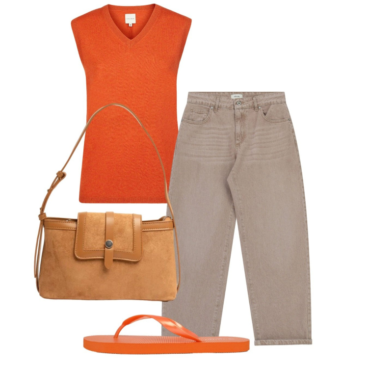 Outfit donna - Infradito french. Stile Casual per Tutti i giorni. Abbinamento con maglieria, infradito, jeans, borse a tracolla.