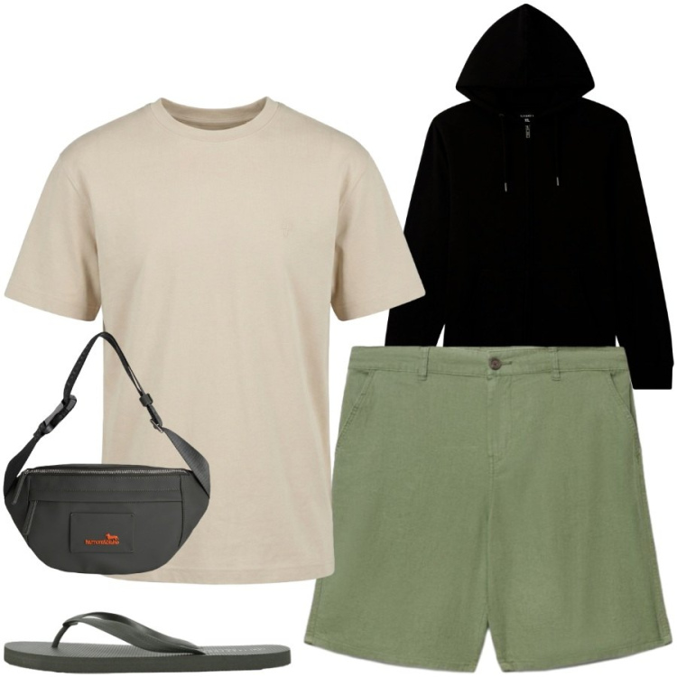 Outfit uomo - Total look #2451853. Stile Trendy per Tutti i giorni. Abbinamento con borse sportive, t-shirt, felpe sportive, sandali, shorts.