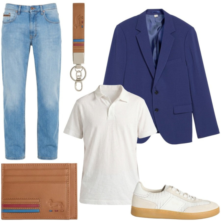 Outfit uomo - Total look #2451856. Stile Casual per Tutti i giorni. Abbinamento con giacche, jeans, sneakers, polo, portachiavi, portafogli.