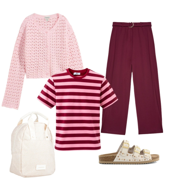 Outfit donna - Aspettando l\' alba. Stile Casual per Mare. Abbinamento con zaini, cardigans, t-shirt, pantaloni a palazzo, sandali.