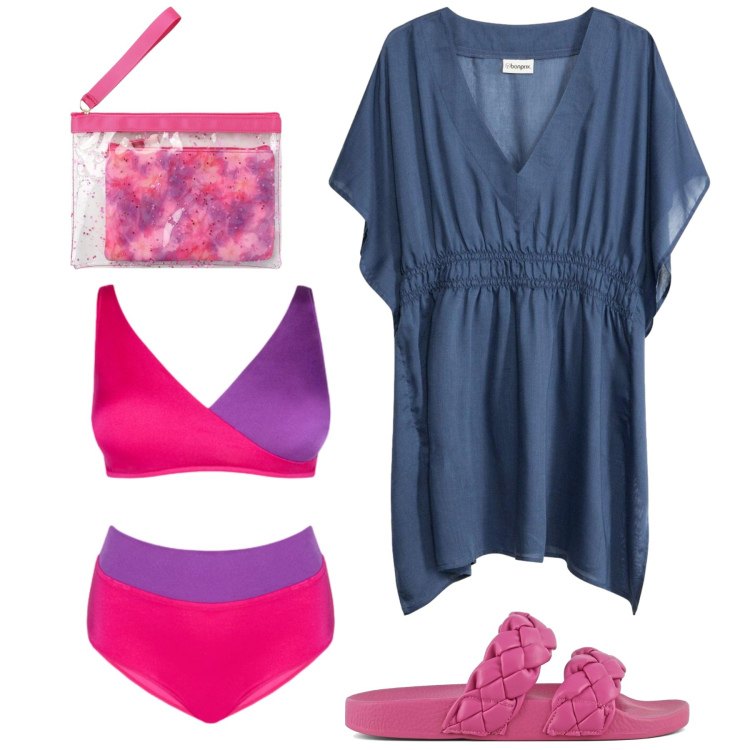 Outfit donna - Ci vediamo in spiaggia. Stile Casual per Mare. Abbinamento con vestiti da spiaggia, pochette, bikini, ciabatte.
