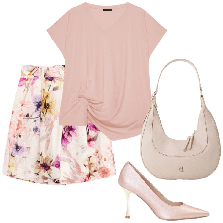 Outfit donna - Estate bonton. Stile Bon Ton per Ufficio. Abbinamento con borse a tracolla, bermuda, décolleté, t-shirt.
